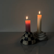 Load image into Gallery viewer, Charcoal Black Checkered Pile Candlestick
