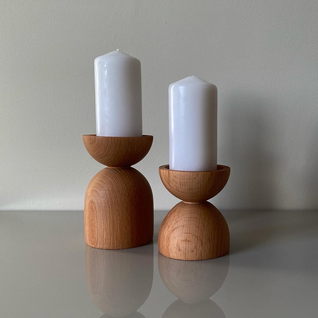 Set of Two Carved Wooden Candlesticks
