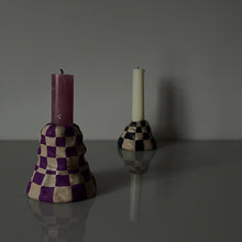 Load image into Gallery viewer, Deep Magenta Checkered Pile Candlestick
